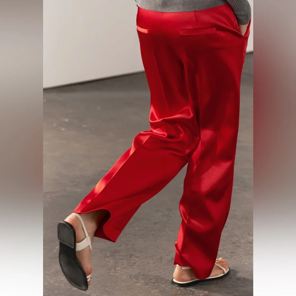 New ZARA Satin Straight Cut Pants ZW Collection